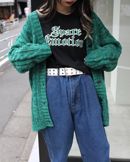 INGNI(イング) メランジケーブルVネックカーディガン グリーン