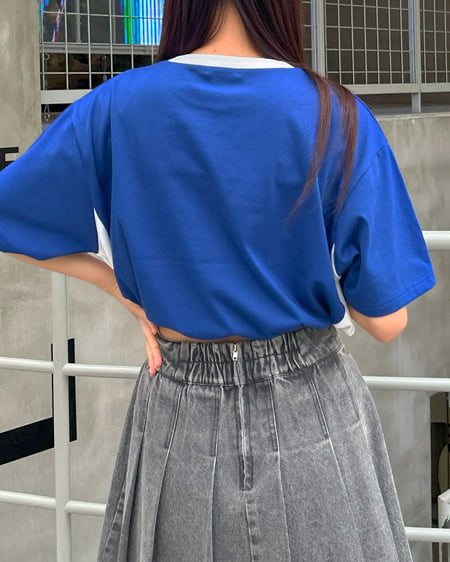 INGNI（イング） 裾ゴムスポーツロゴ配色Tシャツ ﾌﾞﾙｰ/ｵﾌﾎﾜｲﾄ