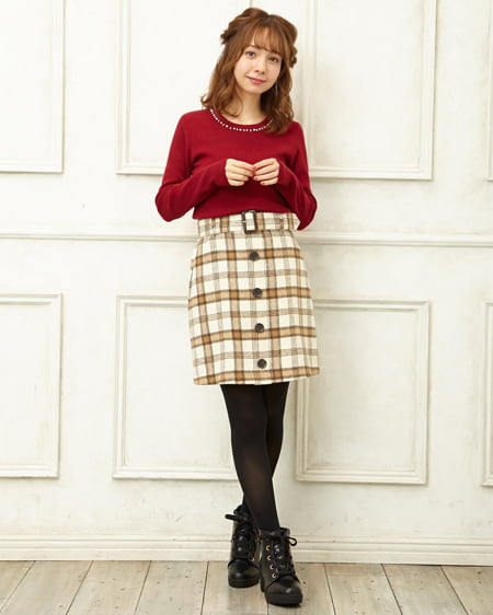 INGNI(イング) シャギーチェック台形/スカート アイボリー