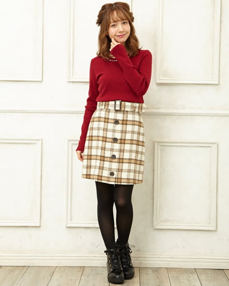 INGNI(イング) シャギーチェック台形/スカート アイボリー