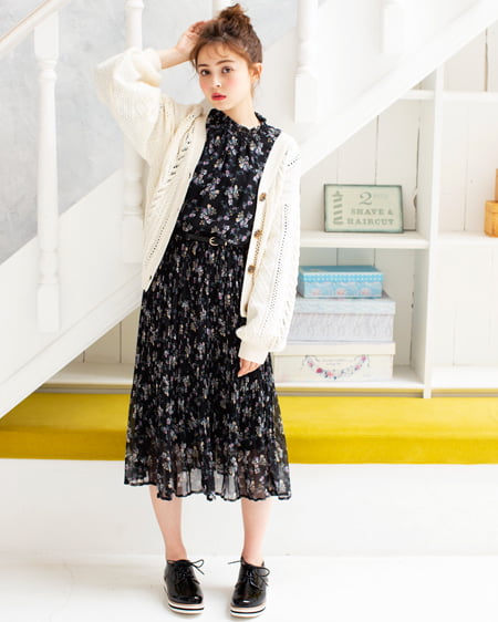 INGNI(イング) アラン柄透かし/ショートカーディガン オフホワイト