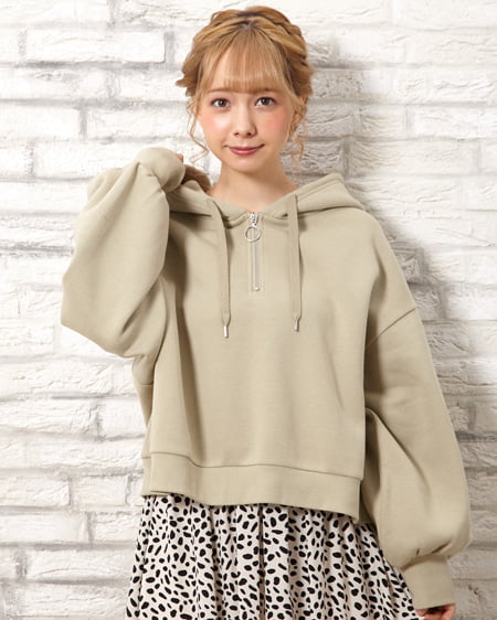 起毛スウェット/ハーフZIPショートパーカー