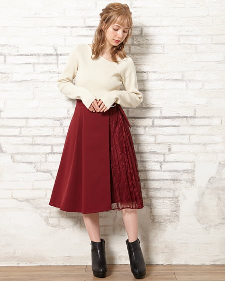 【INGNI STORE限定セット】ラメアシメニット+レースプリーツ切替スカート/SET