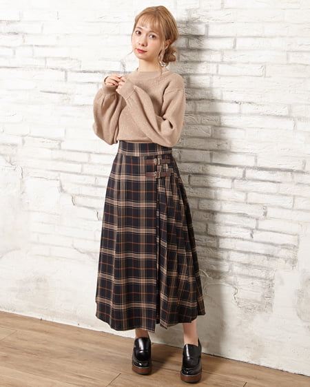 【INGNI STORE限定セット】ラメモックネックニット+サイドベルトミディスカート/SET