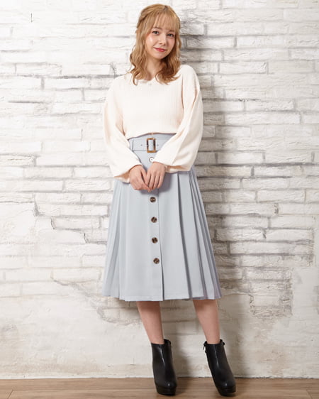 【INGNI STORE限定セット】Vネック装飾付ニット+ウールライクミディスカート/SET