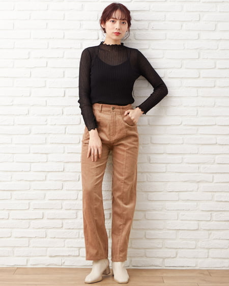 INGNI(イング) バックレースUPコーデュロイストレート/パンツ モカ