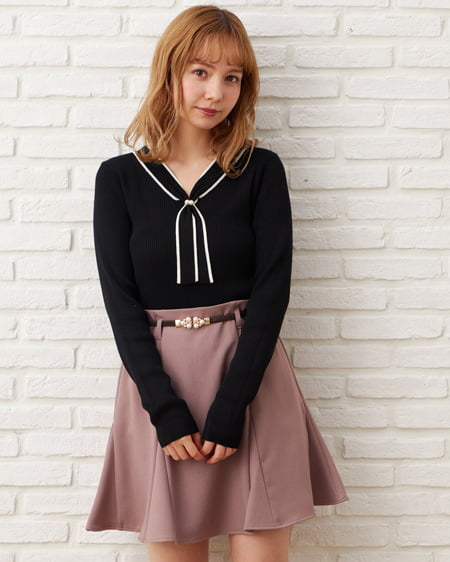 INGNI(イング) ボウタイパール付ニット クロ