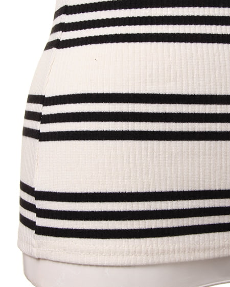 INGNI(イング) イレギュラーボーダーボート/V半袖 オフホワイト/クロ