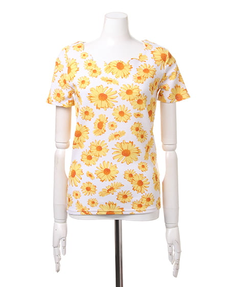 INGNI(イング) 花柄スカラップ/Tシャツ オフホワイト/イエロー