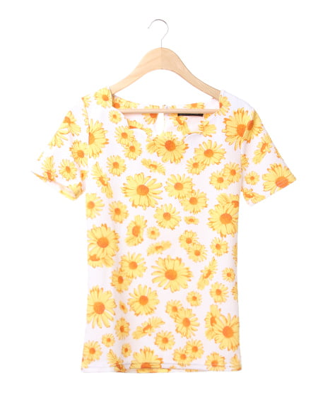 花柄スカラップ／Tシャツ