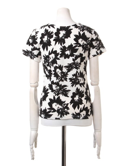 INGNI(イング) ハニカムモノトーン花柄/TOPS オフホワイト/クロ