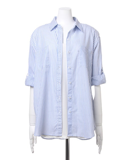 INGNI(イング) 3WAY BIGストライプ/シャツ オフホワイト/ブルー