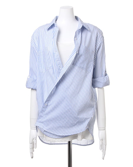 INGNI(イング) 3WAY BIGストライプ/シャツ オフホワイト/ブルー