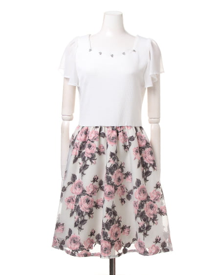 INGNI(イング) オパール花柄スカートドッキング/ワンピース オフホワイト/アカ