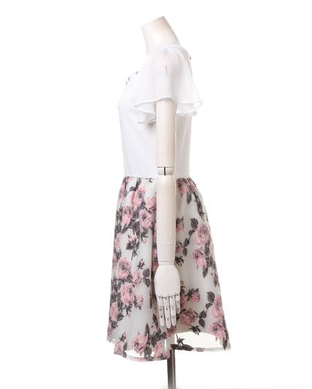 INGNI(イング) オパール花柄スカートドッキング/ワンピース オフホワイト/アカ