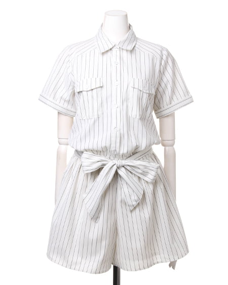 INGNI(イング) サッシュ付シャツ/コンビネゾン オフホワイト/ストライプ