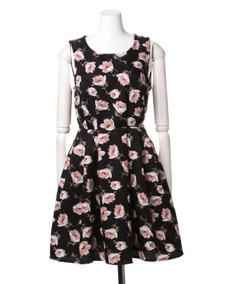 INGNI(イング) 花柄F&Fノースリ/ワンピース クロ