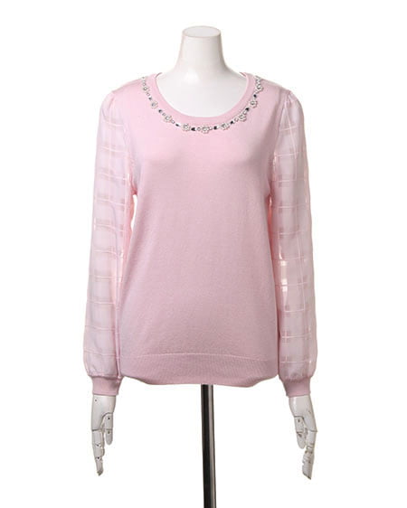 INGNI(イング) 袖シアーチェック/ニット ピンク