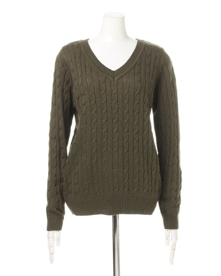 INGNI(イング) ケーブルVネックニットB カーキ