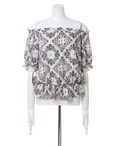 INGNI(イング) バンダナ柄オフショル/TOPS/A オフホワイト/クロ