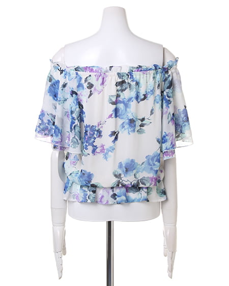 INGNI(イング) 花柄オフショル/TOPS オフホワイト/ブルー