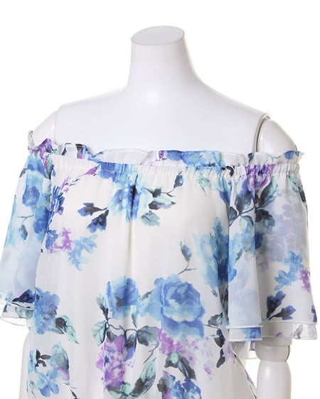 INGNI(イング) 花柄オフショル/TOPS オフホワイト/ブルー