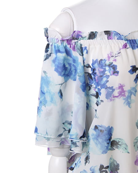 INGNI(イング) 花柄オフショル/TOPS オフホワイト/ブルー