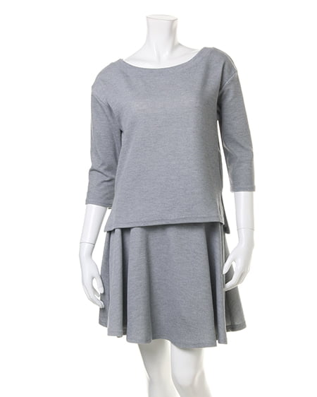 INGNI(イング) フレアスカートオフショルTOPS7分/SET UP グレー