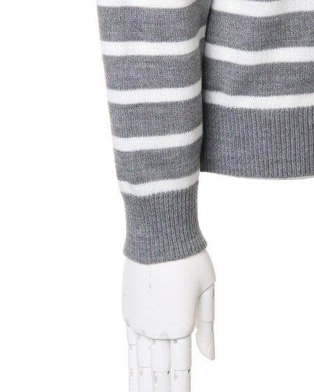 INGNI(イング) カシミヤタッチナヴァルボーダーVネック グレー/オフホワイト