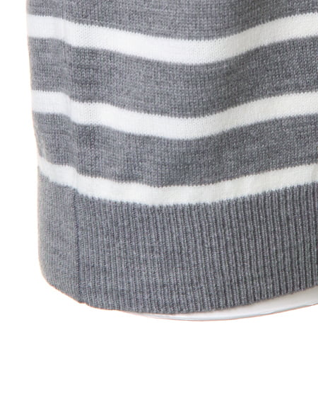 INGNI(イング) カシミヤタッチナヴァルボーダーVネック グレー/オフホワイト