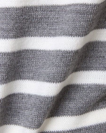 INGNI(イング) カシミヤタッチナヴァルボーダーVネック グレー/オフホワイト