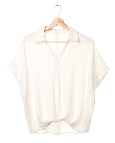 裾タックトロミ半袖スキッパー／シャツ