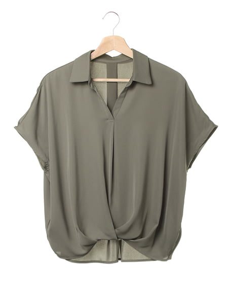 裾タックトロミ半袖スキッパー／シャツ