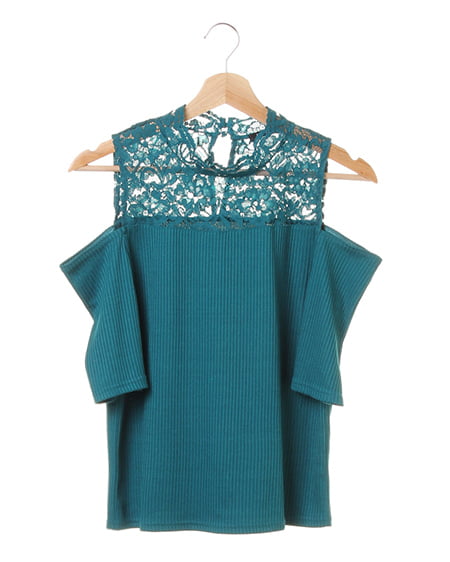 【秋の新作】デコルテレースカバーリング5分袖／TOPS