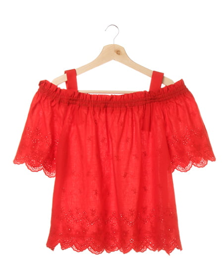 【秋の新作】綿レース肩開きオフショル／TOPS