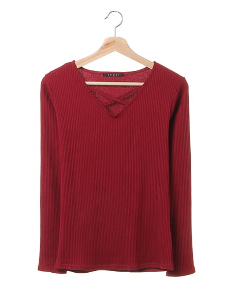 リブクロスネック長袖