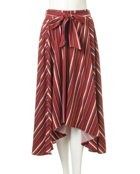 INGNI(イング) サッシュ付マルチストライプ柄イレヘム/スカート ボルドー