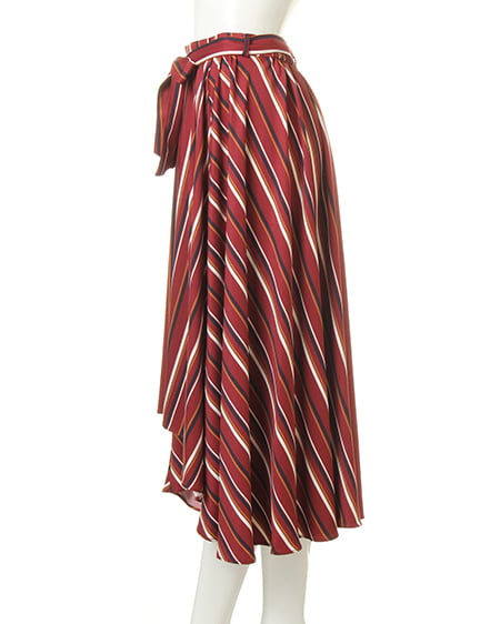 INGNI(イング) サッシュ付マルチストライプ柄イレヘム/スカート ボルドー