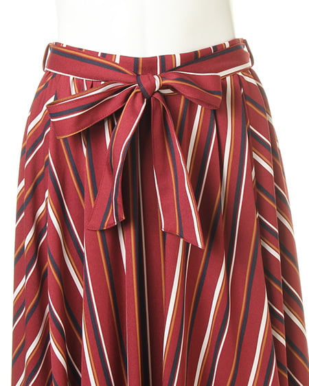 INGNI(イング) サッシュ付マルチストライプ柄イレヘム/スカート ボルドー