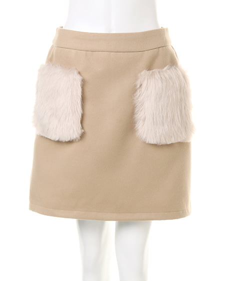 【WEB先行】ファーポケ付フェイクウール台形／スカート