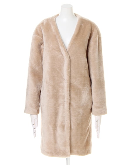 INGNI(イング) ノーカラーフェイクファーコート ベージュ