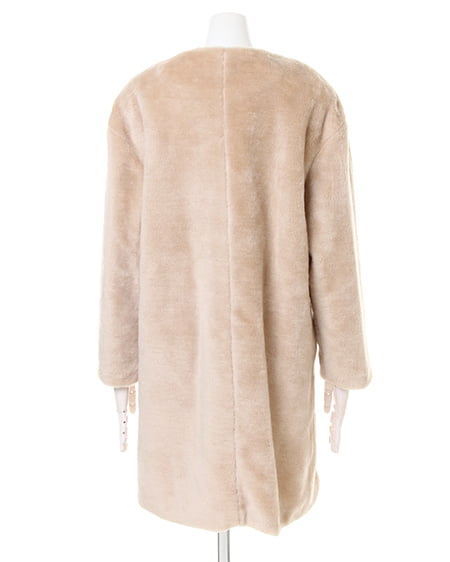 INGNI(イング) ノーカラーフェイクファーコート ベージュ