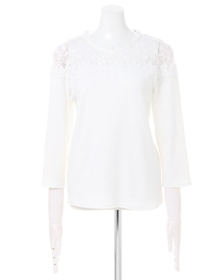INGNI(イング) ヨークシアーレースリブ8分袖トップス オフホワイト
