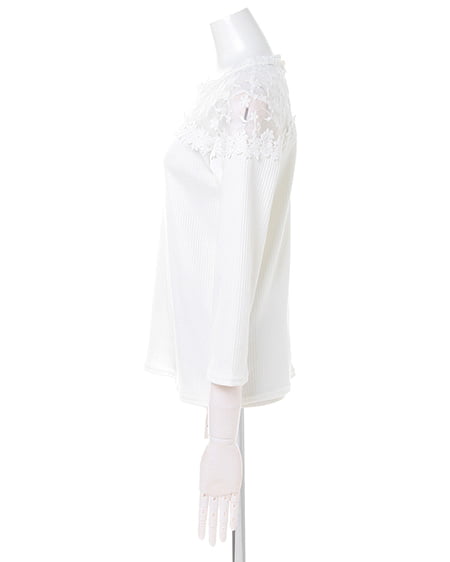 INGNI(イング) ヨークシアーレースリブ8分袖トップス オフホワイト