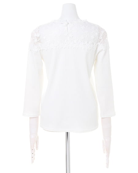 INGNI(イング) ヨークシアーレースリブ8分袖トップス オフホワイト