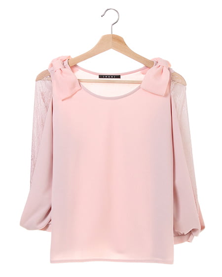 【春の新作】梨地ポンチ袖割れリボン8分袖