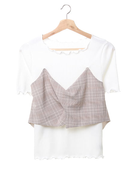 グレンチェックビスチェレイヤー／トップス