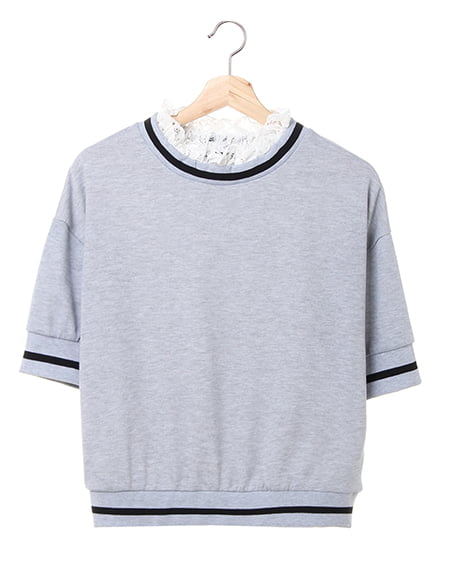 【5／7 13時までの限定価格】レースレイヤーライン入り／スウェットトップス