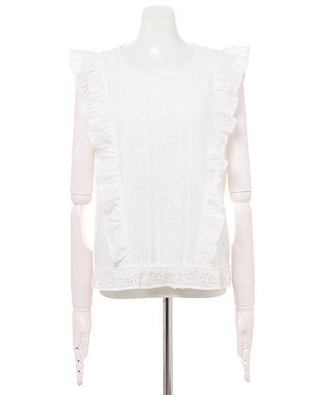 INGNI(イング) ストライプレースフリル/トップス オフホワイト