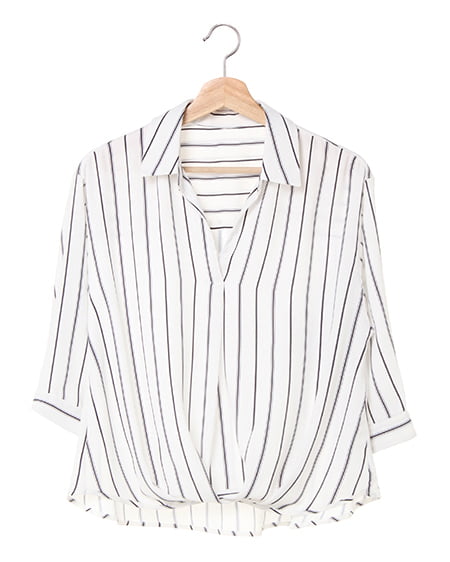 裾タックトロミスキッパー7分袖／シャツ